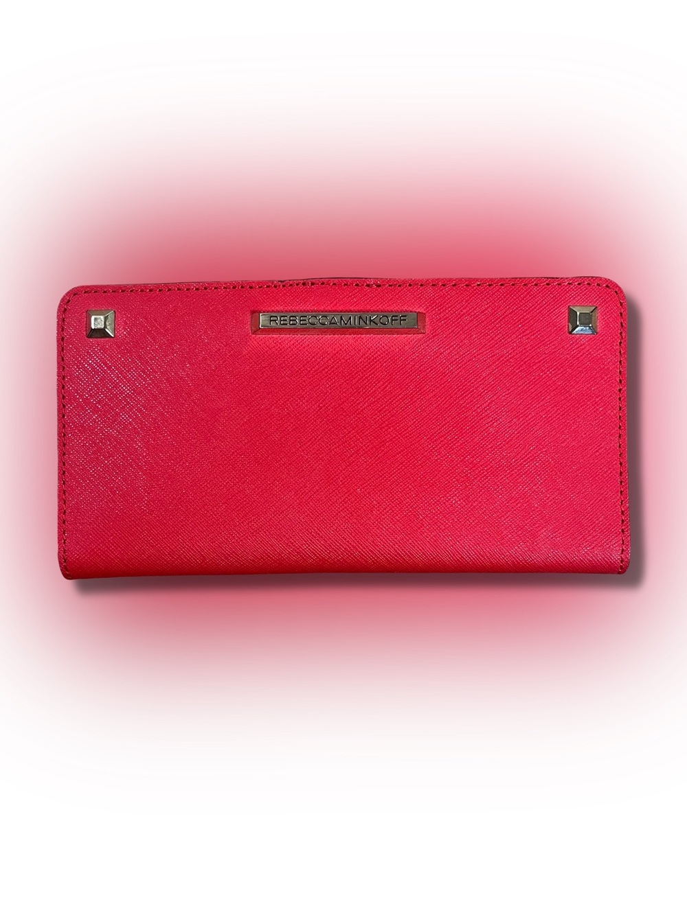 Rebecca Minkoff Sophie Red Saffiano Leather Pyramid Stud Snap Bifold Wallet